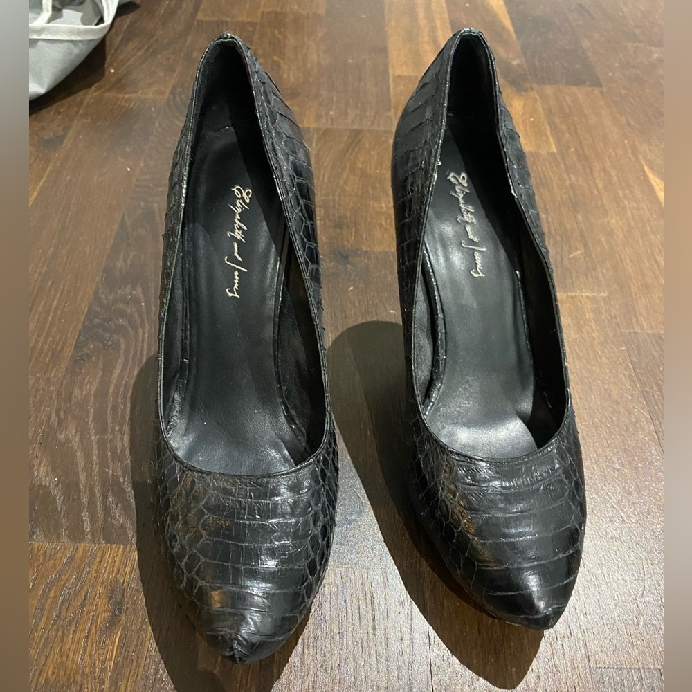7.5 black “snake skin” Elizabeth and James heels